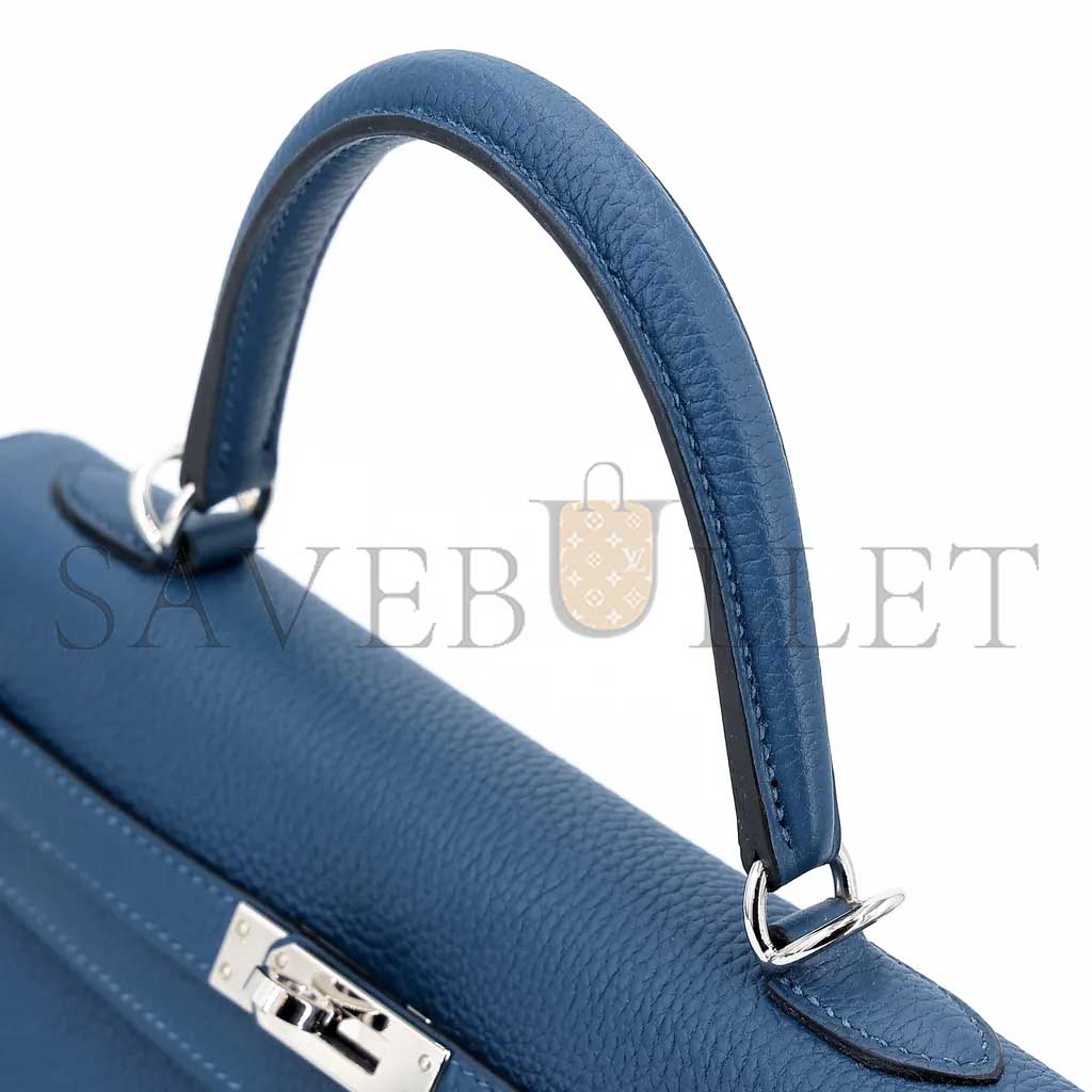 H**mes master kelly 25 dark blue togo calfskin silver buckle (25*17*7cm)